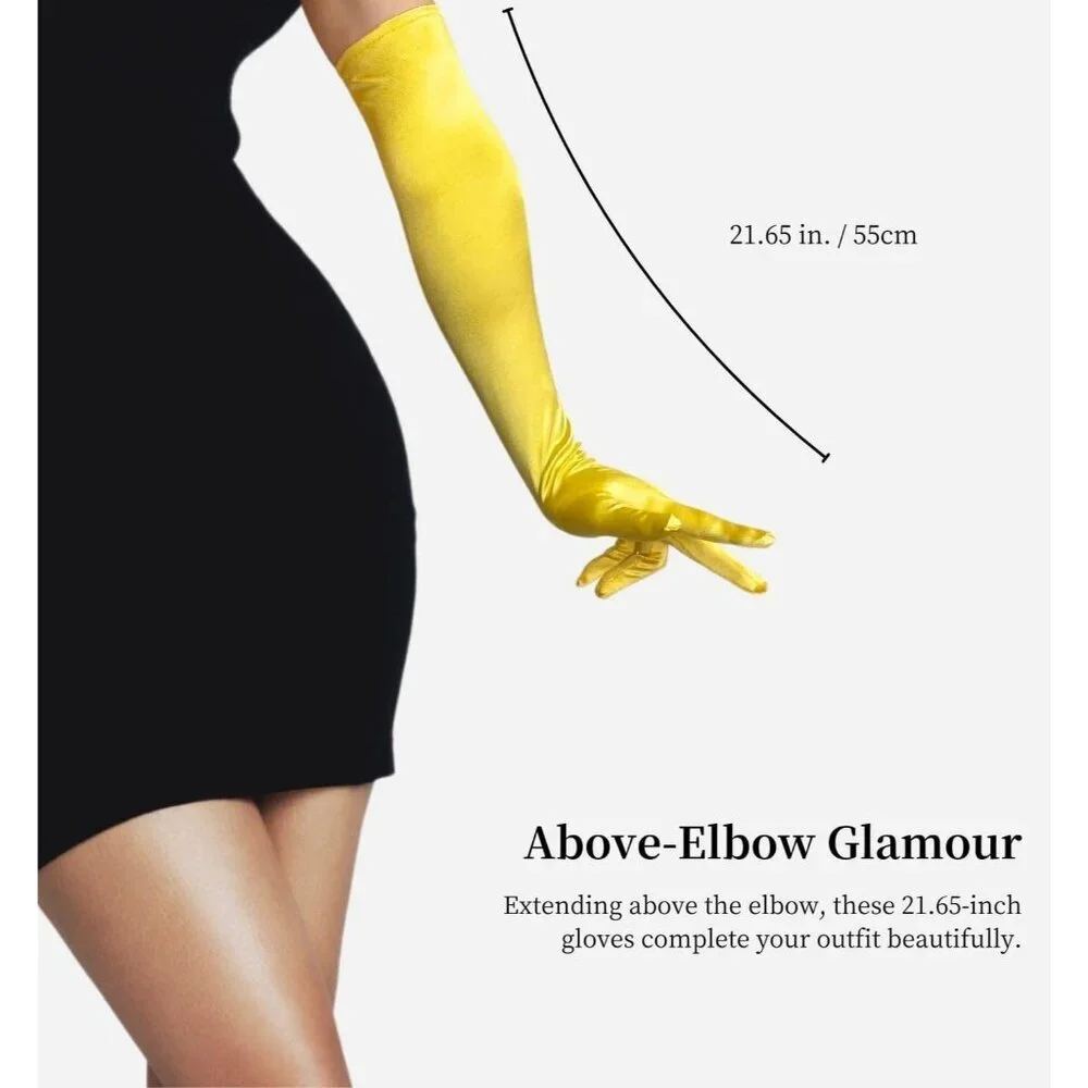 Women's Elbow Length Yellow Long Satin Gloves Costume Princess Party Accessories